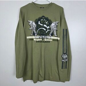 Schott NYC Olive Green Long Sleeve Graphic T-Shirt Mens Large Bull USA